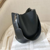 High Capacity Bucket Bag Wide Strap Shoulder Bags PU Leather Women Bags