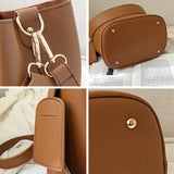 High Capacity Bucket Bag Wide Strap Shoulder Bags PU Leather Women Bags