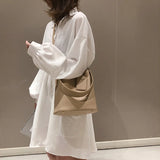 High Capacity Bucket Bag Wide Strap Shoulder Bags PU Leather Women Bags