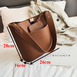 Large Capacity Women Bucket Bags PU Leather Shoulder Bags Solid Crossbody Bag
