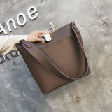 Large Capacity Women Bucket Bags PU Leather Shoulder Bags Solid Crossbody Bag