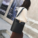 Large Capacity Women Bucket Bags PU Leather Shoulder Bags Solid Crossbody Bag