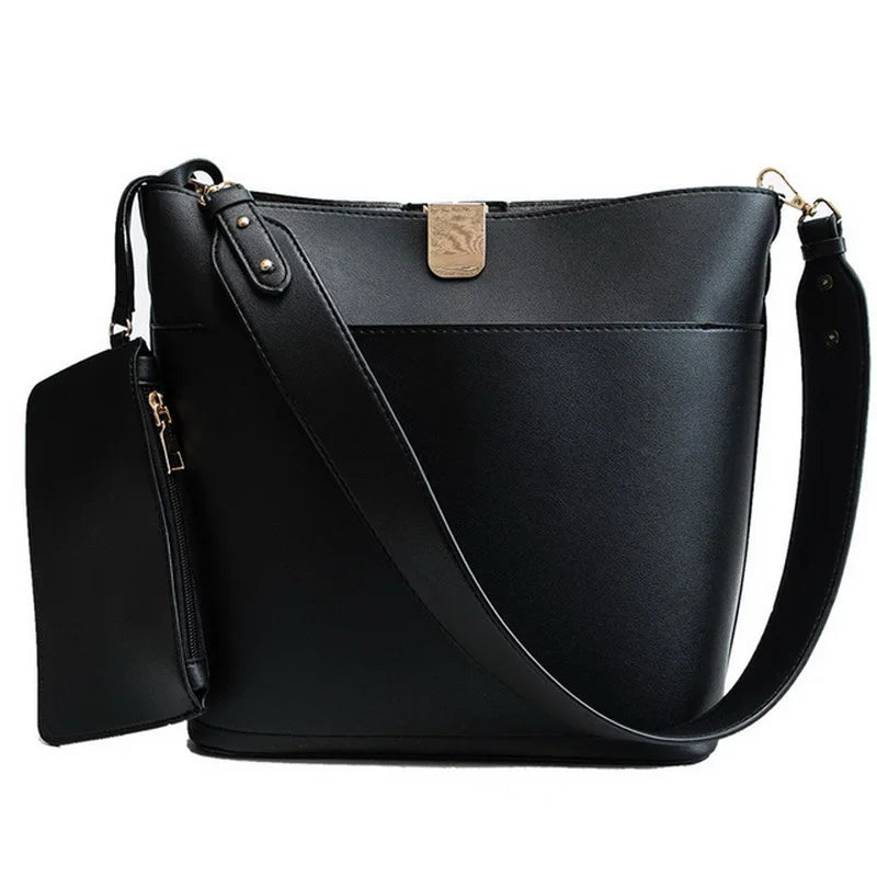 Large Capacity Women Bucket Bags PU Leather Shoulder Bags Solid Crossbody Bag