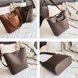 Large Capacity Women Bucket Bags PU Leather Shoulder Bags Solid Crossbody Bag