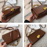 Women Lock Shoulder Bags PU Leather Crossbody Bags Solid Small Flap Bag
