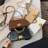 Women Lock Shoulder Bags PU Leather Crossbody Bags Solid Small Flap Bag