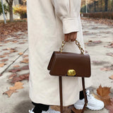 Women Lock Shoulder Bags PU Leather Crossbody Bags Solid Small Flap Bag