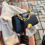 Women Lock Shoulder Bags PU Leather Crossbody Bags Solid Small Flap Bag