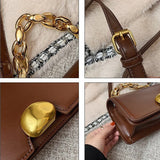Women Lock Shoulder Bags PU Leather Crossbody Bags Solid Small Flap Bag