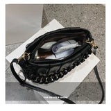 Pleated Chain Handbag Messenger Bag Lady PU Leather Shoulder