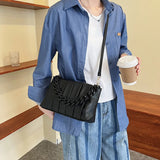 Pleated Chain Handbag Messenger Bag Lady PU Leather Shoulder
