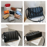 Pleated Chain Handbag Messenger Bag Lady PU Leather Shoulder