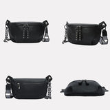Wide Strap Shoulder Bags Women Rivet Crossbody Bag Leather Bag Multifunctional