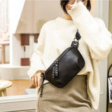 Wide Strap Shoulder Bags Women Rivet Crossbody Bag Leather Bag Multifunctional