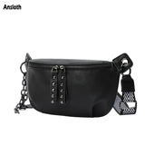 Wide Strap Shoulder Bags Women Rivet Crossbody Bag Leather Bag Multifunctional