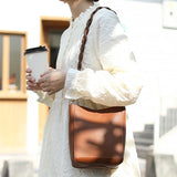 Retro Bucket Bag Casual Pu Leather Bag Shoulder Bag Lady Messenger Bag
