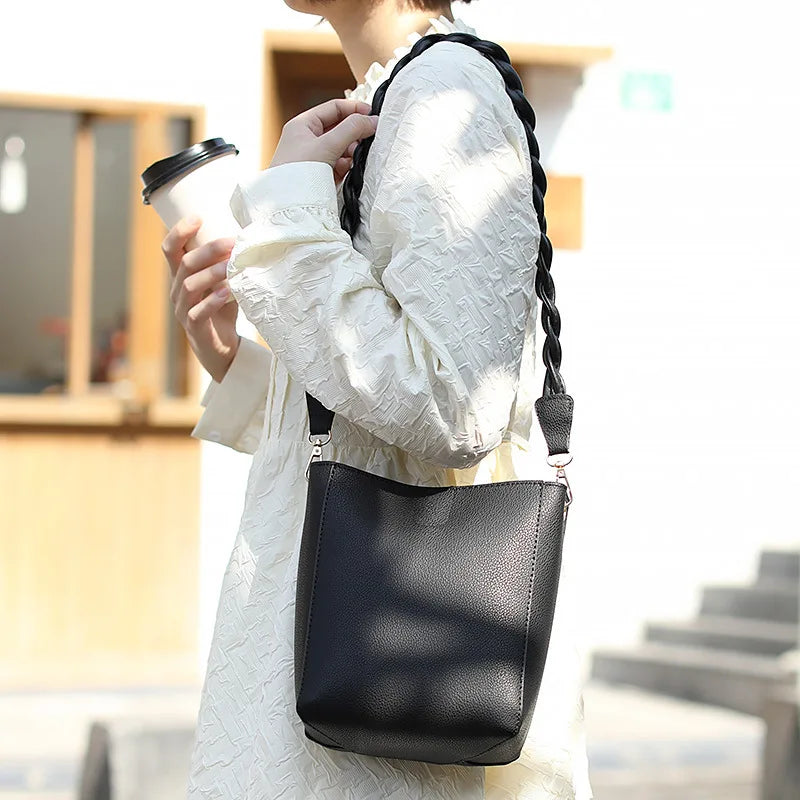 Retro Bucket Bag Casual Pu Leather Bag Shoulder Bag Lady Messenger Bag