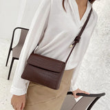 Small Crocodile Pattern Crossbody Bag Retro Style Solid Flap Shoulder Bag