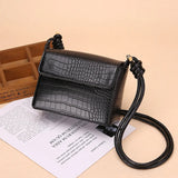 Small Crocodile Pattern Crossbody Bag Retro Style Solid Flap Shoulder Bag