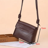 Small Crocodile Pattern Crossbody Bag Retro Style Solid Flap Shoulder Bag