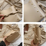 Vintage Rivet Bucket Bag Soft Leather Crossbody Shoulder Bag HPS952