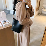 Vintage Rivet Bucket Bag Soft Leather Crossbody Shoulder Bag HPS952