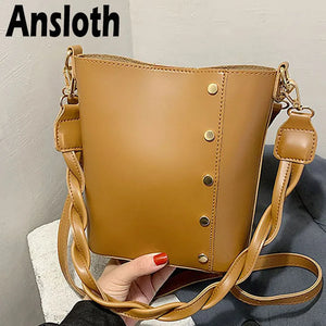 Vintage Rivet Bucket Bag Soft Leather Crossbody Shoulder Bag HPS952