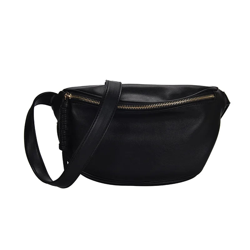 Women's Solid Waist Bag with Wide Strap, PU Leather Belt Pack