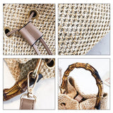 Women's Rattan Beach Straw Bucket Bag Handbag