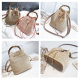 Women's Rattan Beach Straw Bucket Bag Handbag