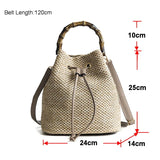 Women's Rattan Beach Straw Bucket Bag Handbag