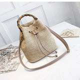 Women's Rattan Beach Straw Bucket Bag Handbag