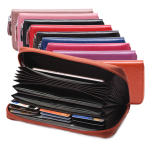 RFID Blocking Leather Long Wallet Zipper Card Bag