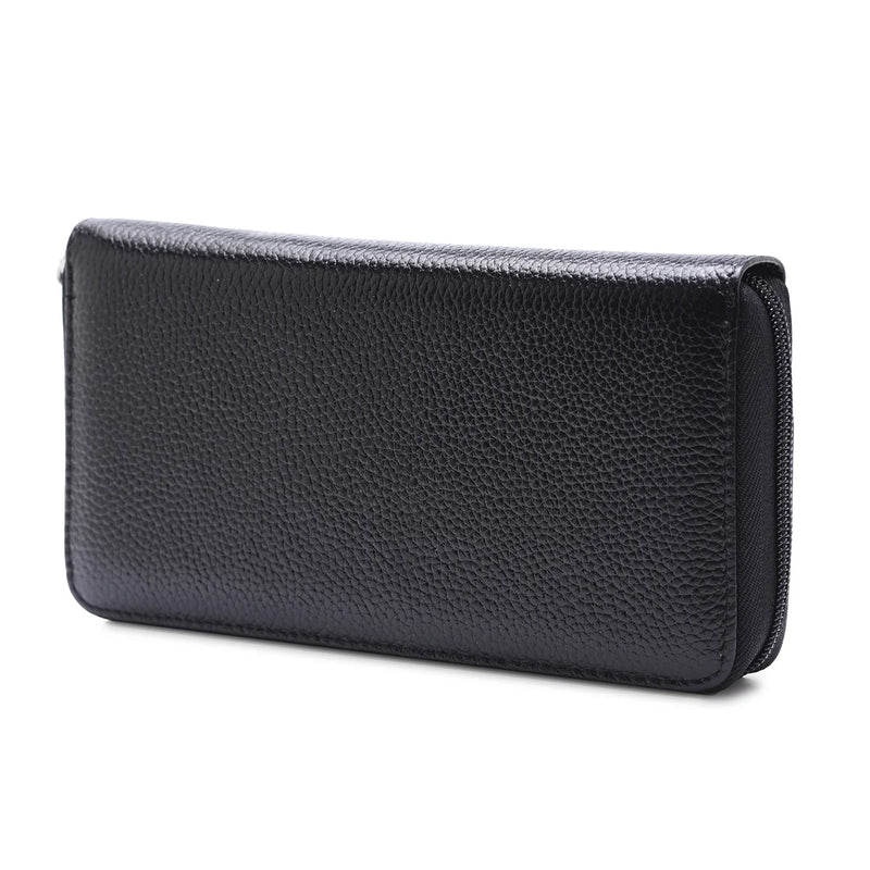 RFID Blocking Leather Long Wallet Zipper Card Bag