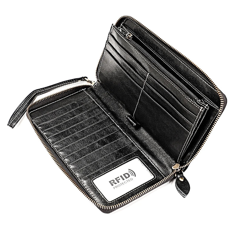 RFID Leather Lady's Wallet Large Capacity Card Pocket