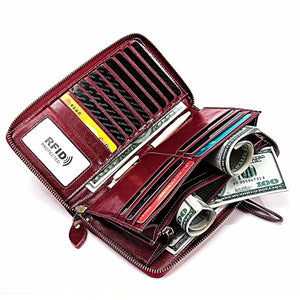 RFID Leather Lady's Wallet Large Capacity Card Pocket