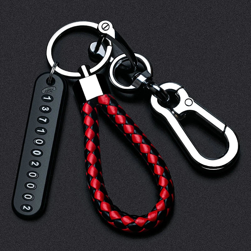Anti-lost Key Wallet Phone Number Plate Leather Keychain Metal Key Ring