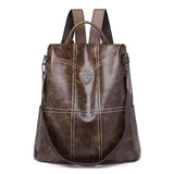 Women's Anti-theft Brown Backpack, Waterproof PU Leather Travel Crossbody Bag