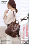 Women's Anti-theft Brown Backpack, Waterproof PU Leather Travel Crossbody Bag