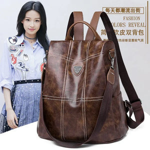 Women's Anti-theft Brown Backpack, Waterproof PU Leather Travel Crossbody Bag