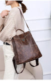 Women's Anti-theft Brown Backpack, Waterproof PU Leather Travel Crossbody Bag