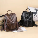 Women's Anti-theft Brown Backpack, Waterproof PU Leather Travel Crossbody Bag