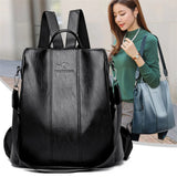 Vintage Leather Anti-theft Backpack Women Shoulder Bag