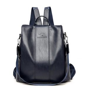 Vintage Leather Anti-theft Backpack Women Shoulder Bag