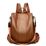 Vintage Leather Anti-theft Backpack Women Shoulder Bag
