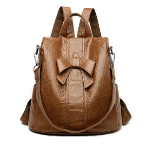 Vintage Casual Backpack for Women Soft PU Leather Rucksacks Female Shoulder Bag