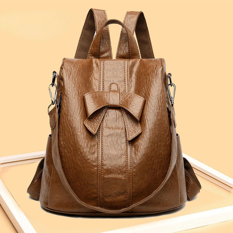 Vintage Casual Backpack for Women Soft PU Leather Rucksacks Female Shoulder Bag