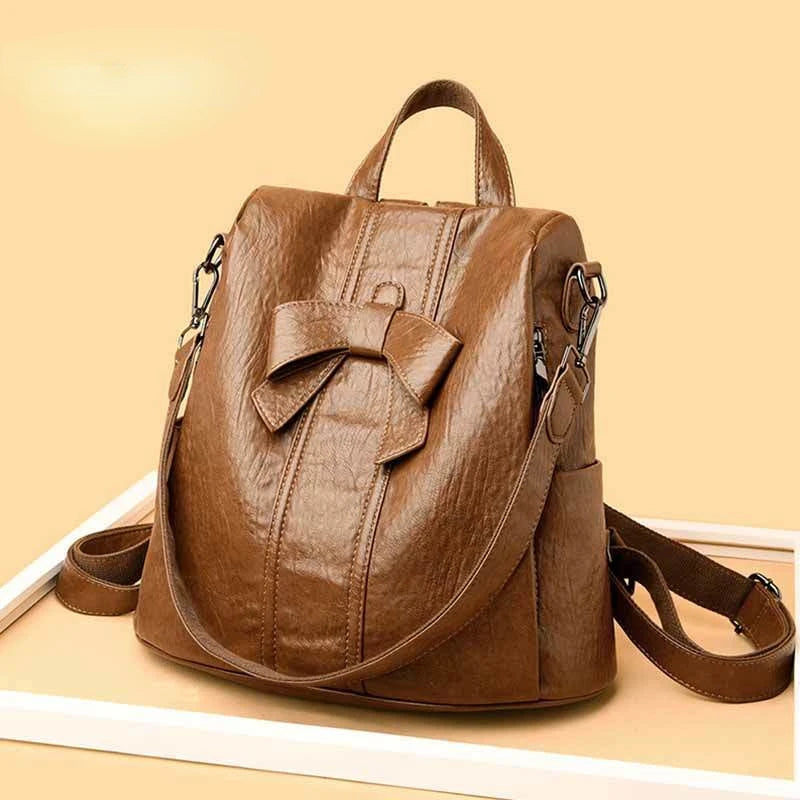 Vintage Casual Backpack for Women Soft PU Leather Rucksacks Female Shoulder Bag
