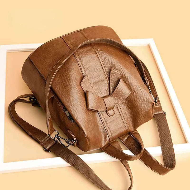 Vintage Casual Backpack for Women Soft PU Leather Rucksacks Female Shoulder Bag