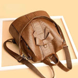 Vintage Casual Backpack for Women Soft PU Leather Rucksacks Female Shoulder Bag